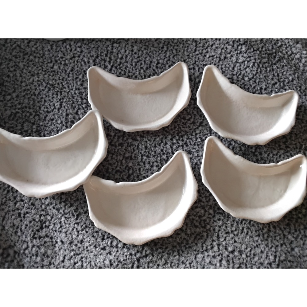 Vestal‎ Alcobaca Portugal White Ceramic Crescent Side Plates Set of 5 Vintage